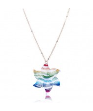 Hollow Colorful Wooden Flower Pendant Design High Fashion Costume Necklace