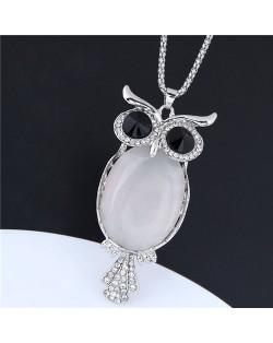Opal Inlaid Night-owl Pendant Long Chain High Fashion Women Statement Necklace