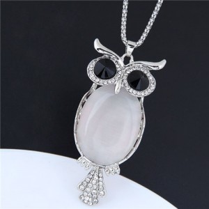 Opal Inlaid Night-owl Pendant Long Chain High Fashion Women Statement Necklace