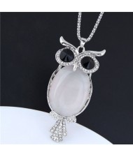 Opal Inlaid Night-owl Pendant Long Chain High Fashion Women Statement Necklace