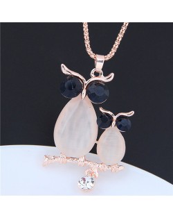 Night-owls Pearched on the Twig Opal Pendant High Fashion Long Chain Necklace