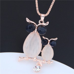 Night-owls Pearched on the Twig Opal Pendant High Fashion Long Chain Necklace