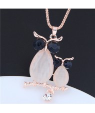 Night-owls Pearched on the Twig Opal Pendant High Fashion Long Chain Necklace