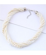Pearls and Artificial Crystal Beads All-over Thick Chain Fashion Statement Necklace