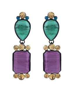 Assorted Resin Gem Combo Design High Fashion Statement Earrings - Purple