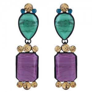 Assorted Resin Gem Combo Design High Fashion Statement Earrings - Purple