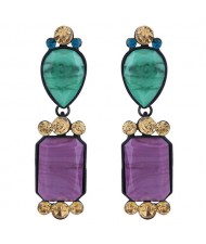 Assorted Resin Gem Combo Design High Fashion Statement Earrings - Purple