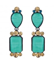 Assorted Resin Gem Combo Design High Fashion Statement Earrings - Green