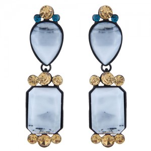 Assorted Resin Gem Combo Design High Fashion Statement Earrings - White