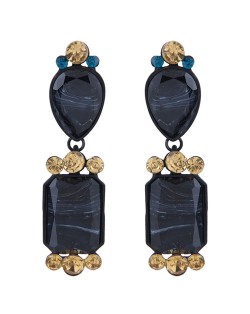 Assorted Resin Gem Combo Design High Fashion Statement Earrings - Black