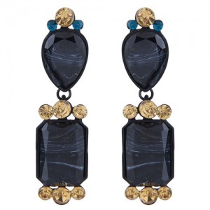 Assorted Resin Gem Combo Design High Fashion Statement Earrings - Black