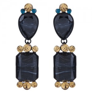 Assorted Resin Gem Combo Design High Fashion Statement Earrings - Black