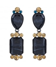 Assorted Resin Gem Combo Design High Fashion Statement Earrings - Black