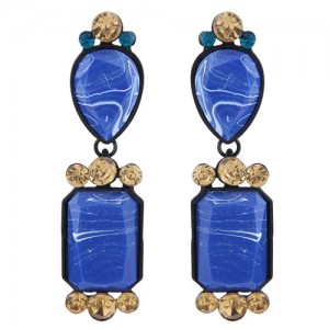 Assorted Resin Gem Combo Design High Fashion Statement Earrings - Blue
