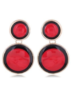 Oil-spot Glazed Rounds Combo High Fashion Statement Earrings - Red