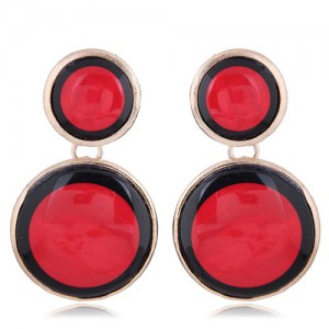 Oil-spot Glazed Rounds Combo High Fashion Statement Earrings - Red