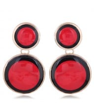 Oil-spot Glazed Rounds Combo High Fashion Statement Earrings - Red