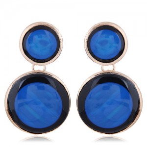 Oil-spot Glazed Rounds Combo High Fashion Statement Earrings - Blue