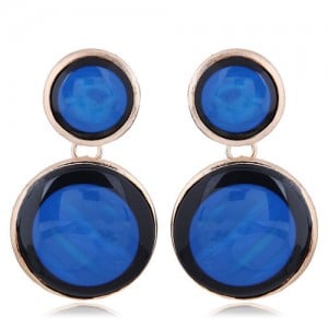 Oil-spot Glazed Rounds Combo High Fashion Statement Earrings - Blue