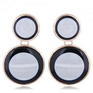Oil-spot Glazed Rounds Combo High Fashion Statement Earrings - Gray