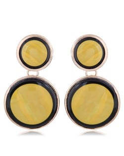 Oil-spot Glazed Rounds Combo High Fashion Statement Earrings - Yellow