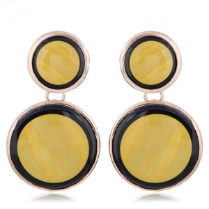 Oil-spot Glazed Rounds Combo High Fashion Statement Earrings - Yellow