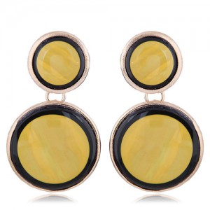 Oil-spot Glazed Rounds Combo High Fashion Statement Earrings - Yellow