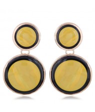 Oil-spot Glazed Rounds Combo High Fashion Statement Earrings - Yellow
