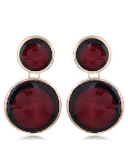 Oil-spot Glazed Rounds Combo High Fashion Statement Earrings - Dark Red