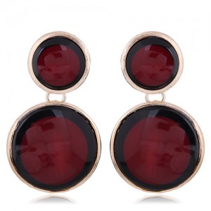 Oil-spot Glazed Rounds Combo High Fashion Statement Earrings - Dark Red