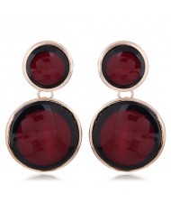 Oil-spot Glazed Rounds Combo High Fashion Statement Earrings - Dark Red