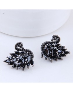 Cubic Zirconia Glistening Swan Fashion Statement Stud Earrings - Black