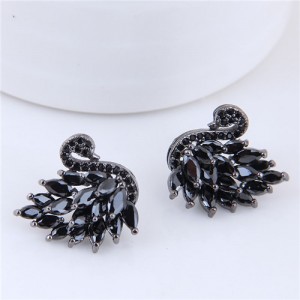 Cubic Zirconia Glistening Swan Fashion Statement Stud Earrings - Black