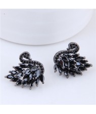 Cubic Zirconia Glistening Swan Fashion Statement Stud Earrings - Black