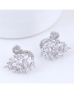 Cubic Zirconia Glistening Swan Fashion Statement Stud Earrings - White