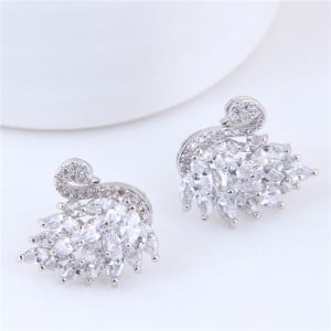 Cubic Zirconia Glistening Swan Fashion Statement Stud Earrings - White