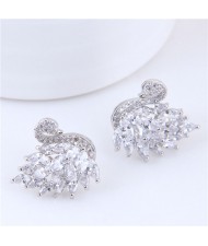 Cubic Zirconia Glistening Swan Fashion Statement Stud Earrings - White