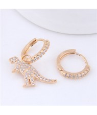 Dinosaur Fashion Asymmetric Design Statement Earrings - Golden