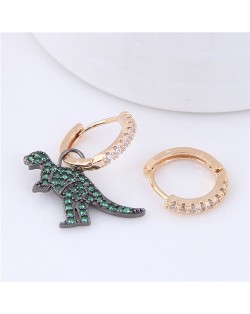 Dinosaur Fashion Asymmetric Design Statement Earrings - Green