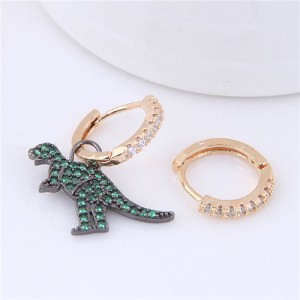 Dinosaur Fashion Asymmetric Design Statement Earrings - Green
