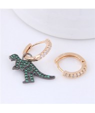Dinosaur Fashion Asymmetric Design Statement Earrings - Green