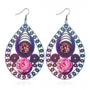 Vivid Flowers Decorated Dimensional Waterdrop Chunky Fashion Statement Earrings