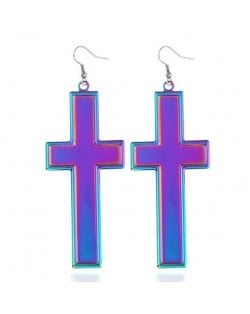 High Fashion Gradient Color Cross Statement Earrings