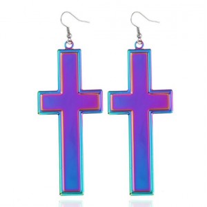 High Fashion Gradient Color Cross Statement Earrings