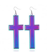 High Fashion Gradient Color Cross Statement Earrings