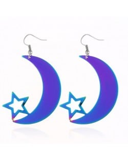 Star and Moon Gradient Color High Fashion Statement Earrings