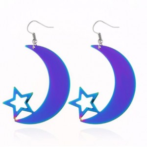 Star and Moon Gradient Color High Fashion Statement Earrings