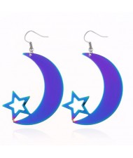 Star and Moon Gradient Color High Fashion Statement Earrings