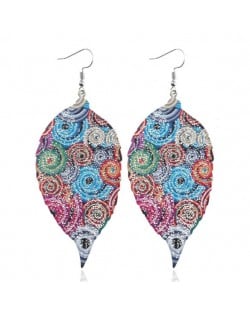 Colorful Printing Vintage Style Leaves High Fashion Statement Earrings