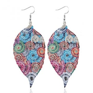 Colorful Printing Vintage Style Leaves High Fashion Statement Earrings
